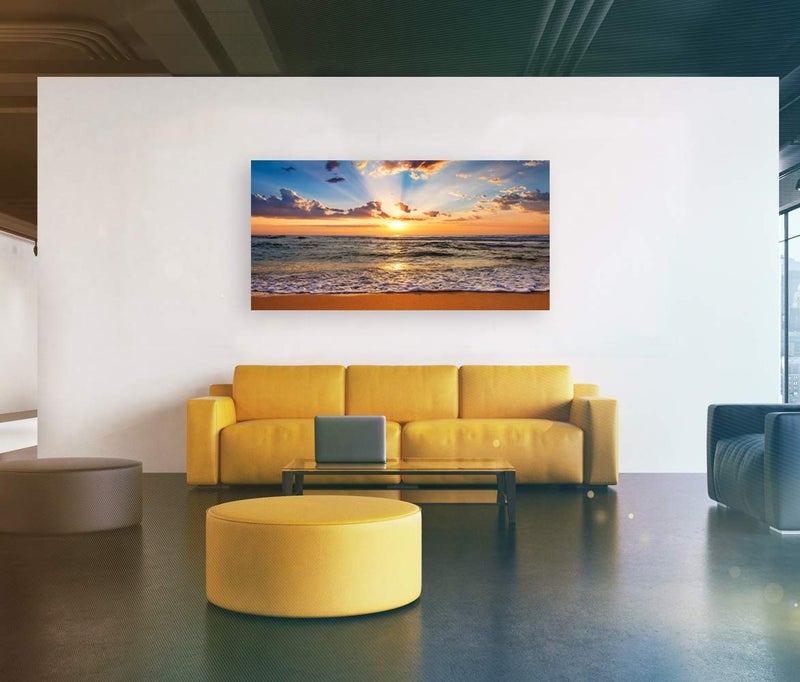Muolunna BK1862 Wall Art Decor Large Canvas Print Picture Sunrise Ocean Beach 1 Panel Waves Scenery Painting Artwork for Office Wall Decor Home Decoration Stretched and Framed Ready to Hang XLarge - Image 3